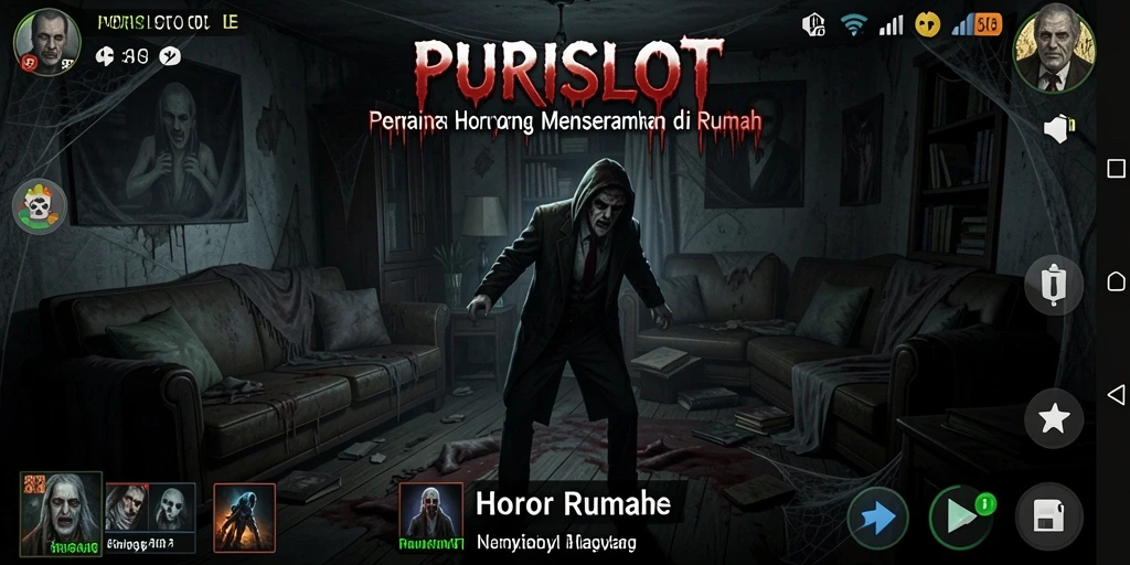Tampilan antarmuka mencekam game PURISLOT yang menambah pengalaman horor.