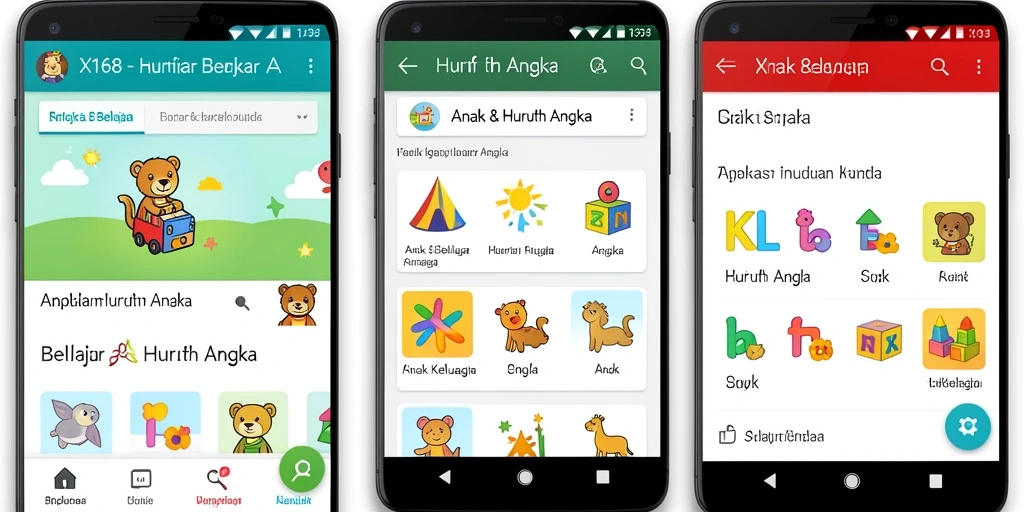 Tampilan antarmuka aplikasi Belajar Huruf Angka yang interaktif.