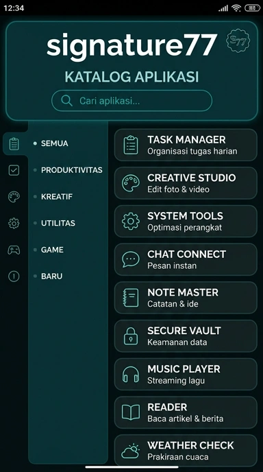Tampilan katalog aplikasi signature77